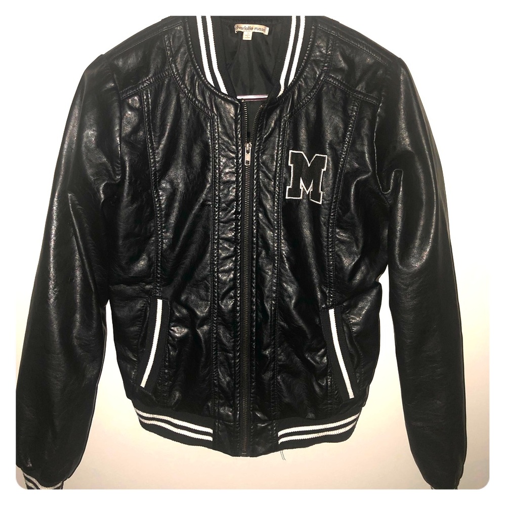 Faux Leather Letterman